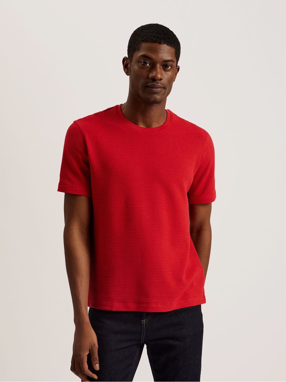 Ted Baker Textured Knit Cotton Short Sleeve T-Shirt Sz Large